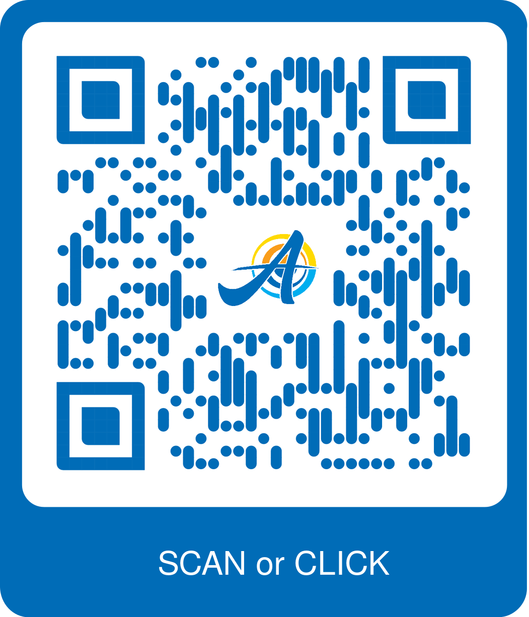 Wlx_google A blue and white QR code with a circular logo at the center, instructing the viewer to "SCAN or CLICK".