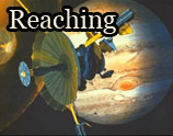Space probe near Jupiter with text 'Reaching'