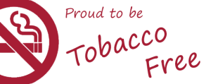 A no smoking symbol with the text "Proud to be Tobacco Free".