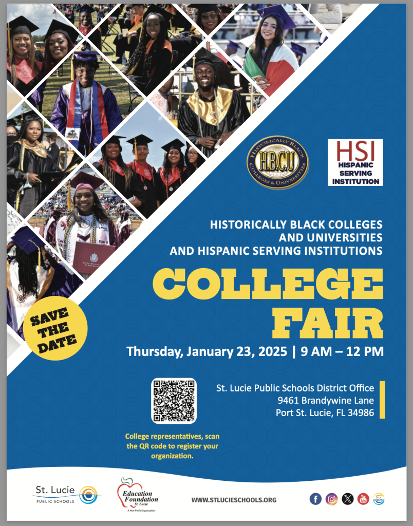 HBCU and HSI college fair flyer with graduates, logos, and event details.